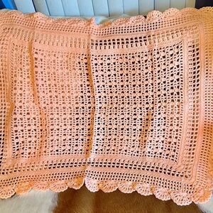Tangerine Peach Decorative Crochet Baby or Lap Blanket, 32”x38”